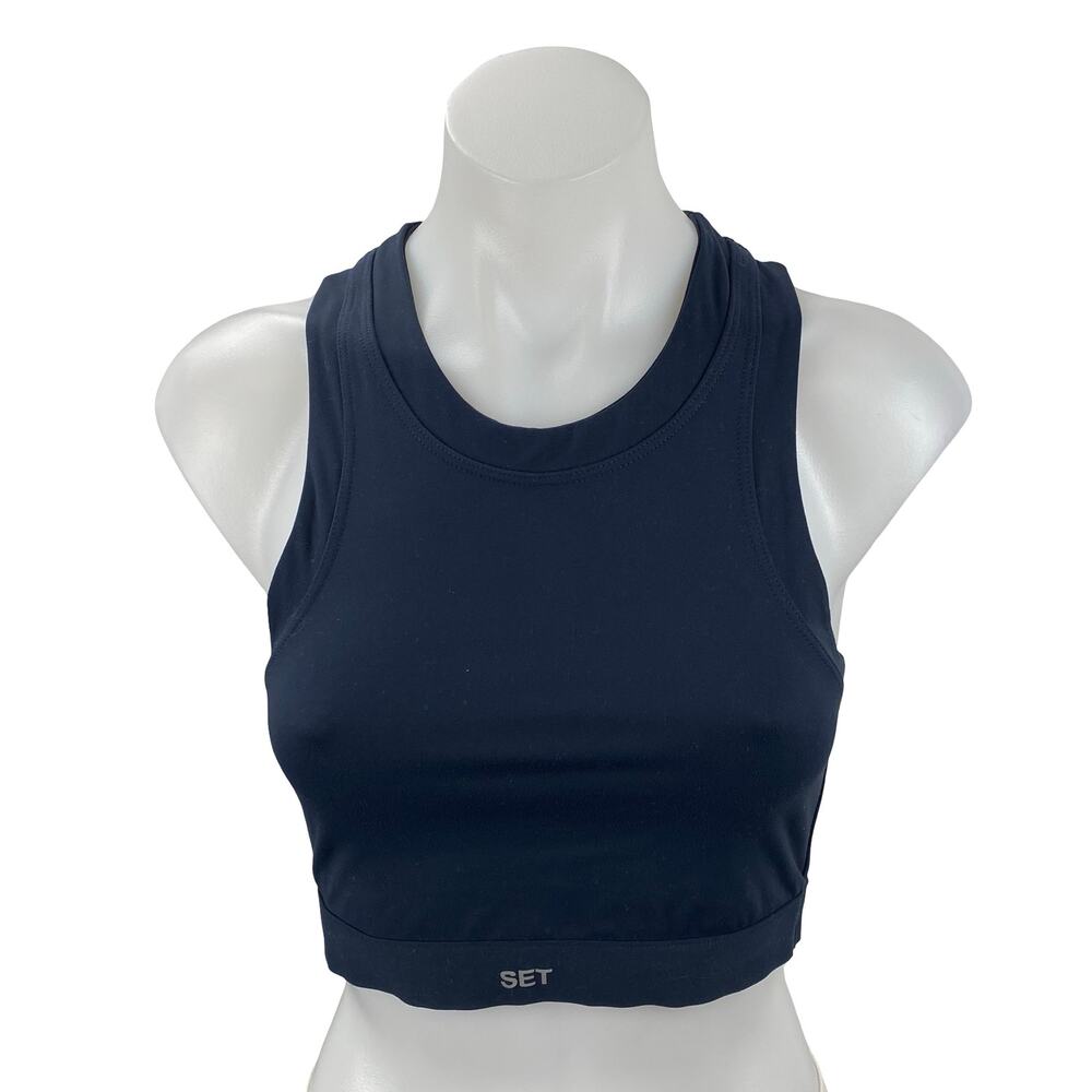 Set Active Navy Blue Racerback Yoga Workout Gym Athletic Sports Bra Crop Top M